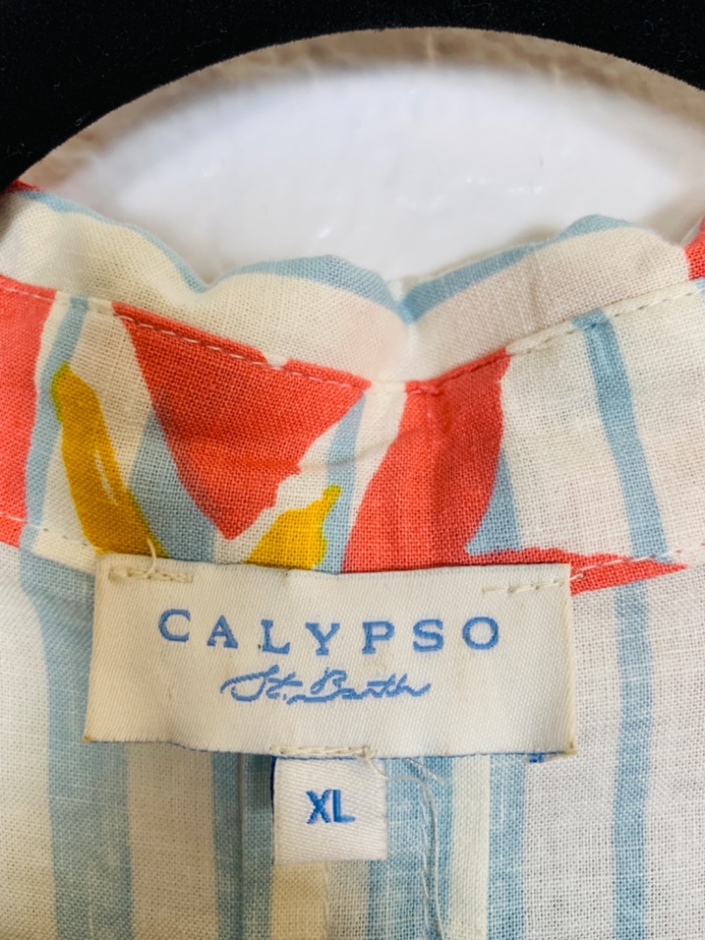 Calypso St. Barth Button Up Shirt XL Stripes Fruit Nautical Beach Print Linen - Picture 3 of 15